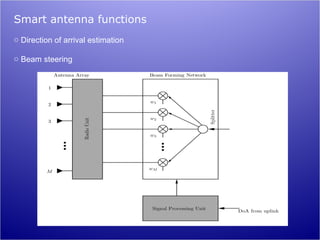 Smart antenna functions
o Direction of arrival estimation

o Beam steering
 