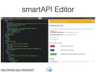 smartAPI Editor
13http://smart-api.info/editor/
 