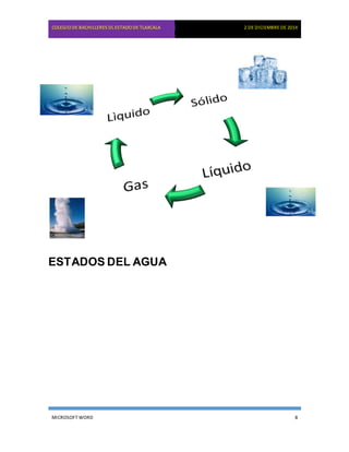 COLEGIO DE BACHILLERES DL ESTADO DE TLAXCALA 2 DE DICIEMBRE DE 2014
ESTADOS DEL AGUA
MICROSOFT WORD 8