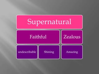 Supernatural
        Faithful          Zealous


undescribable   Shining    Amazing
 