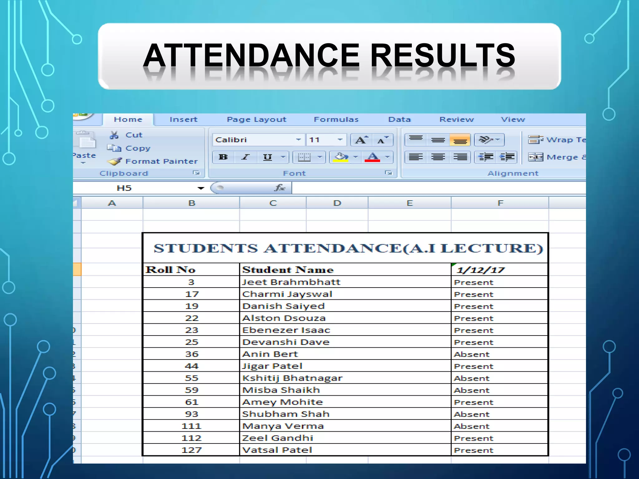 ATTENDANCE RESULTS
 