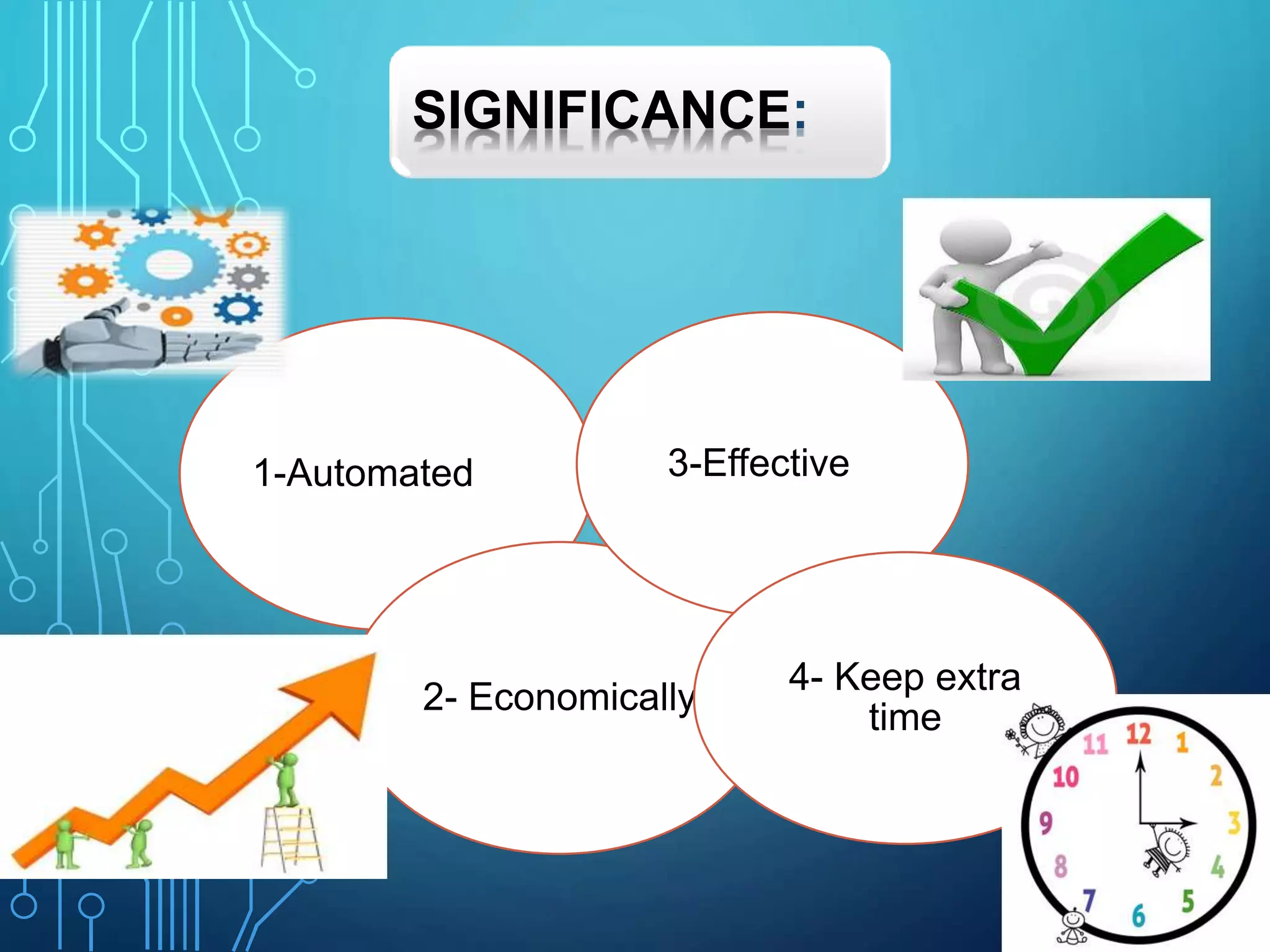 SIGNIFICANCE:
1-Automated
2- Economically
3-Effective
4- Keep extra
time
 