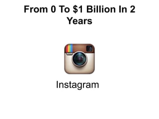 From 0 To $1 Billion In 2
Years
Instagram
 