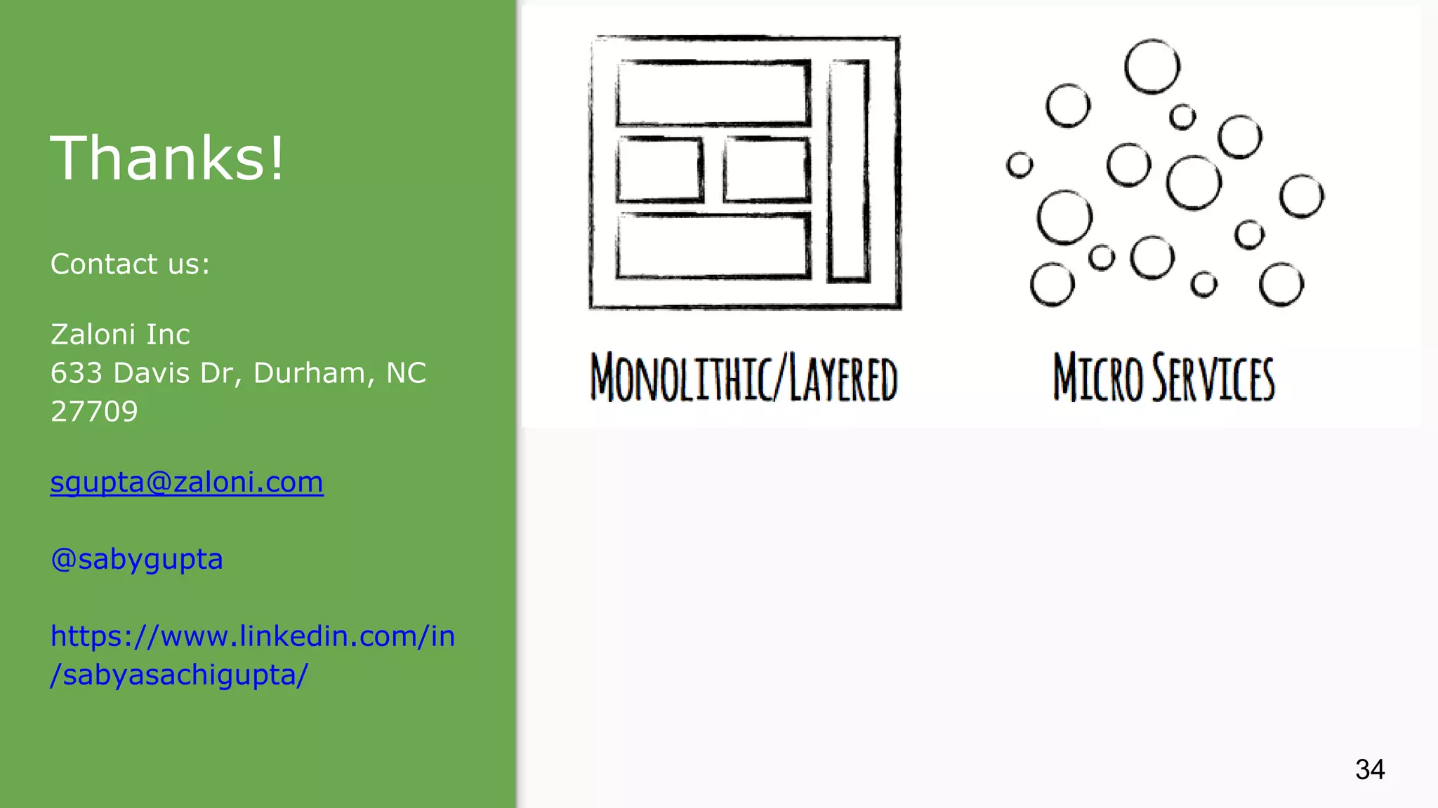 Thanks! Contact us: Zaloni Inc 633 Davis Dr, Durham, NC 27709 sgupta@zaloni.com @sabygupta https://www.linkedin.com/in /sabyasachigupta/ 34 