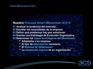 Nuestro Proceso Smart #Blockchain 3CS ®
01 Analizar la tendencia del mercado
02 Estudiar las necesidades de la empresa
03 ...