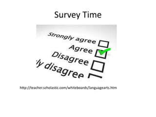 Survey Time
http://teacher.scholastic.com/whiteboards/languagearts.htm
 