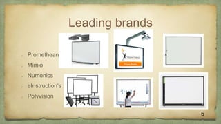 Leading brands
 Promethean
 Mimio
 Numonics
 eInstruction’s
 Polyvision
5
 