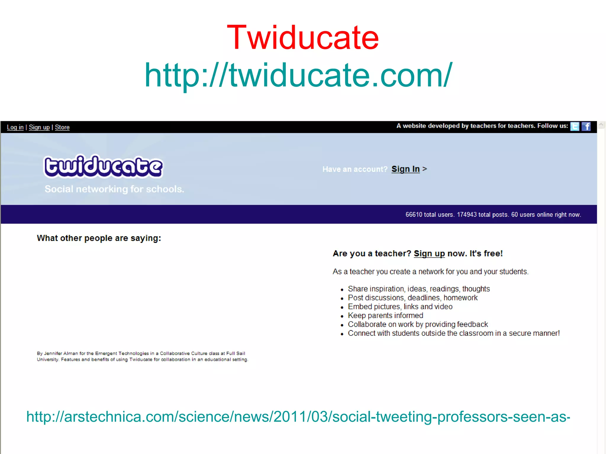 Twiducate http://twiducate.com/   http://arstechnica.com/science/news/2011/03/social-tweeting-professors-seen-as-more-credible-than-scholarly-ones.ars   