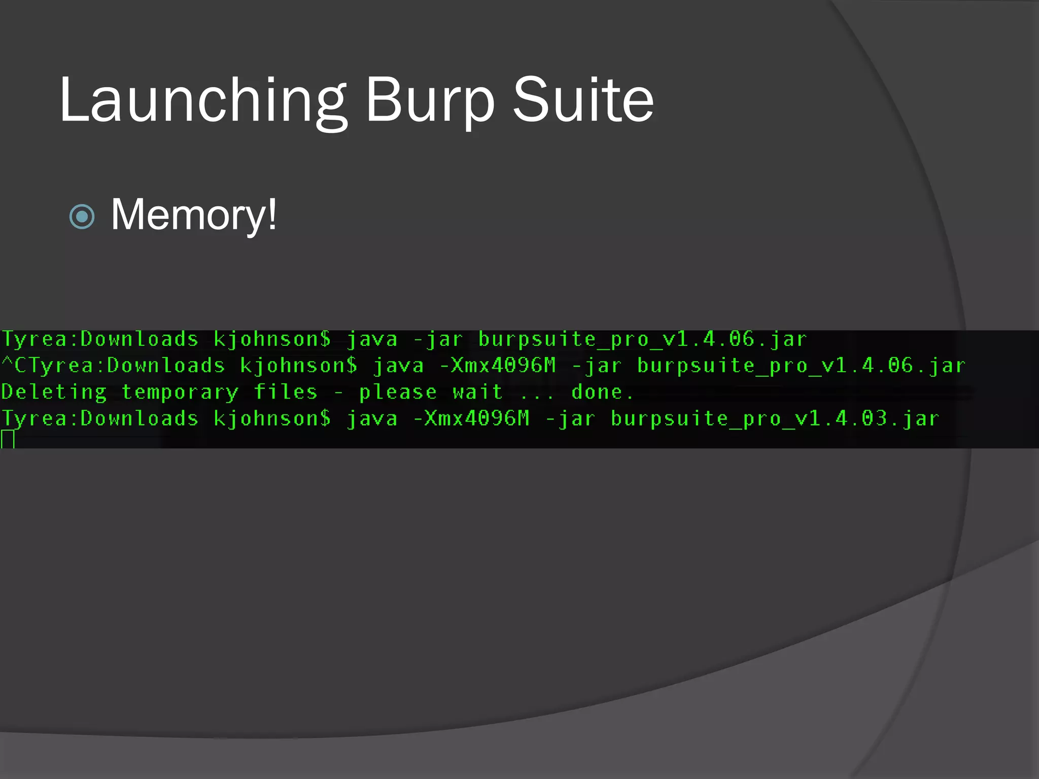 Launching Burp Suite
   Memory!
 