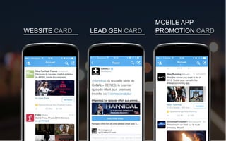 MOBILE APP
PROMOTION CARD
Oliver Snoddy @olisnoddy
Just one more hour and
#SherlockLives
Target @Target
How do you fancy up your
Thanksgiving feast? Show
us how with
#MyKindOfHoliday.
The Verge @Verge
Netflix releases director's
commentary for the first
Oliver Snoddy @olisnoddy
Just one more hour and
#SherlockLives
Target @Target
How do you fancy up your
Thanksgiving feast? Show
us how with
#MyKindOfHoliday.
The Verge @Verge
Netflix releases director's
commentary for the first
Oliver Snoddy @olisnoddy
Just one more hour and
#SherlockLives
Target @Target
How do you fancy up your
Thanksgiving feast? Show
us how with
#MyKindOfHoliday.
The Verge @Verge
Netflix releases director's
commentary for the first
LEAD GEN CARDWEBSITE CARD
 