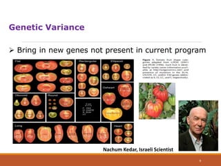 Genetic Variance
 Bring in new genes not present in current program
Nachum Kedar, Israeli Scientist
9
 