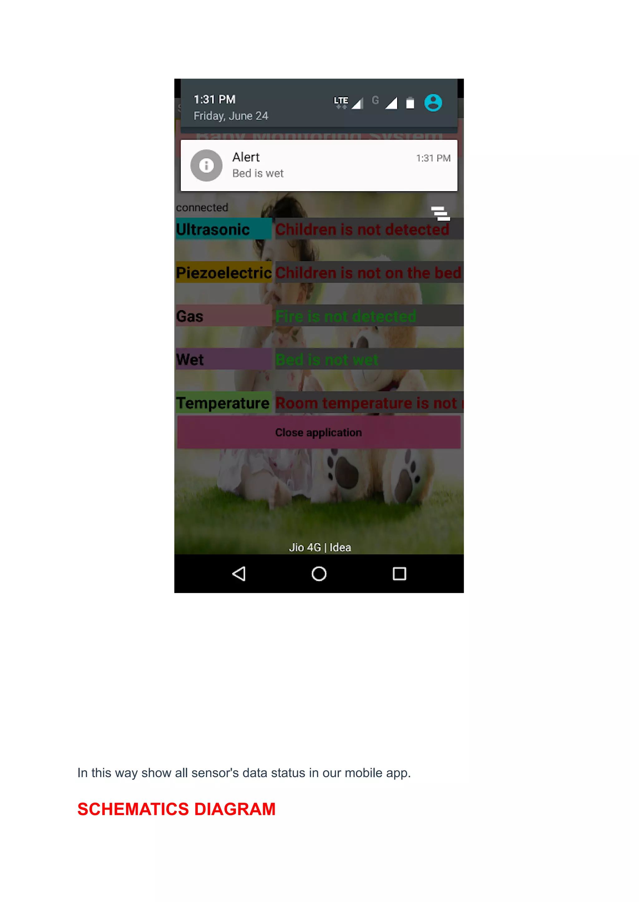 In this way show all sensor's data status in our mobile app.
SCHEMATICS DIAGRAM
 
