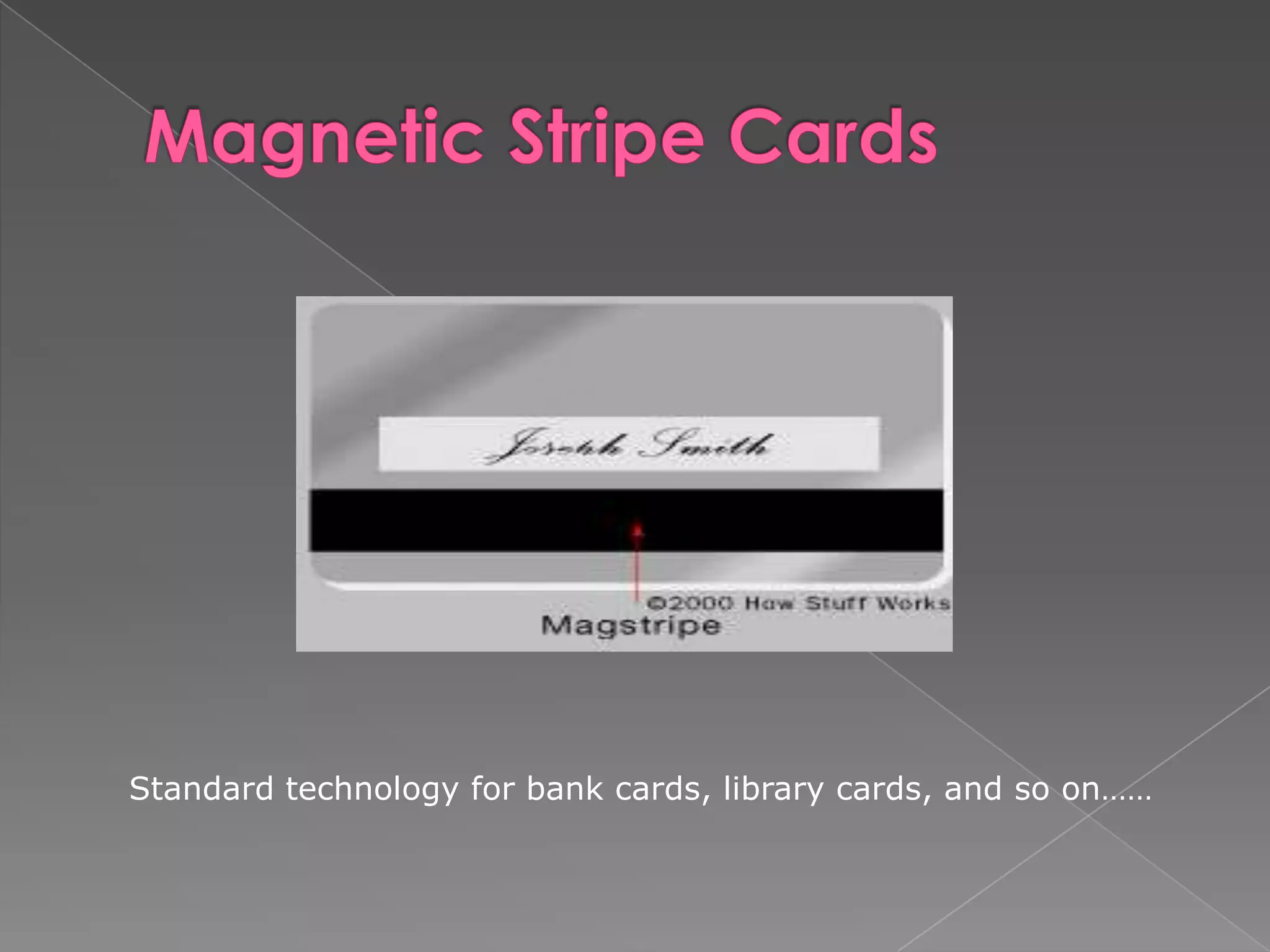 Standard technology for bank cards, library cards, and so on……
 