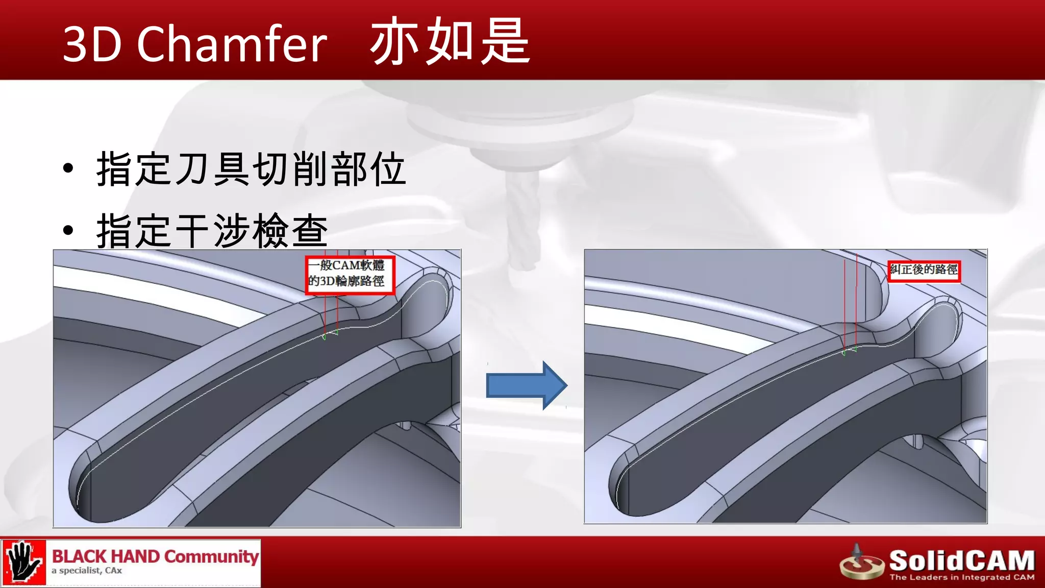 3D Chamfer 亦如是

• 指定刀具切削部位
• 指定干涉檢查
 