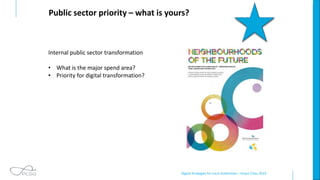 Digital Strategies for Local Authorities – Smart Cities 2019
Public sector priority – what is yours?
Internal public sector transformation
• What is the major spend area?
• Priority for digital transformation?
 