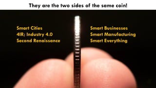 12
Smart Cities
4IR; Industry 4.0
Second Renaissance
Smart Businesses
Smart Manufacturing
Smart Everything
They are the two sides of the same coin!
 