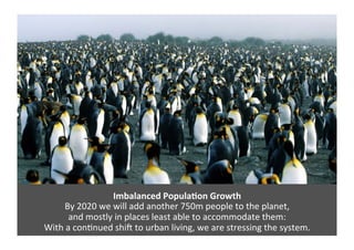 Imbalanced 
Popula)on 
Growth 
By 
2020 
we 
will 
add 
another 
750m 
people 
to 
the 
planet, 
and 
mostly 
in 
places 
...