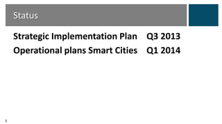 Strategic Implementation Plan Q3 2013
Operational plans Smart Cities Q1 2014
Status
3
 
