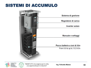 “SMART CITY, Una esigenza per le città,
una opportunità per le industrie”
SISTEMI DI ACCUMULO
Ing. Felicetto Massa 82
 