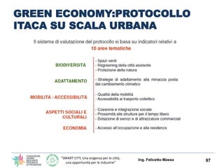 “SMART CITY, Una esigenza per le città,
una opportunità per le industrie”
GREEN ECONOMY:PROTOCOLLO
ITACA SU SCALA URBANA
Ing. Felicetto Massa 97
 