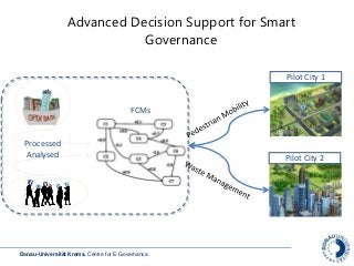 Donau-Universität Krems. Centre for E-Governance.
Advanced Decision Support for Smart
Governance
Pilot City 1
Pilot City 2
Processed
Analysed
FCMs
 