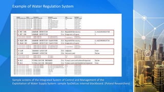 Sample screens of the Integrated System of Control and Management of the
Exploitation of Water Supply System: sample SysDetLoc internal blackboard. (Poland Researchers)
6
Example of Water Regulation System
 