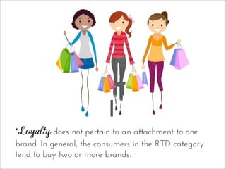 *Loyalty does not pertain to an attachment to one
brand. In general, the consumers in the RTD category
tend to buy two or more brands.
 