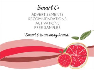 Smart C:
ADVERTISEMENTS
RECOMMENDATIONS
ACTIVATIONS
FREE SAMPLES
“Smart C is an okay brand.”
 