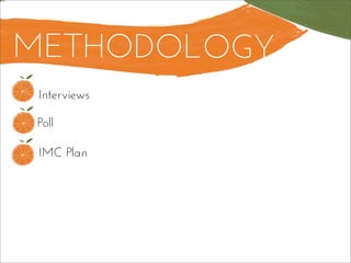 Researched
on RTD
market in
the Philippines.
Interviews
Poll
IMC Plan
METHODOLOGY
 
