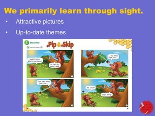 We primarily learn through sight.
•

Attractive pictures

•

Up-to-date themes

 