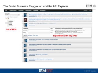 The Social Business Playground and the API Explorer

© 2013 IBM Corporation

 