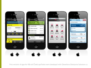 First versions of apps for KB and Česká spořitelna were developed with Cleverlance Enterprise Solutions a.s.
 