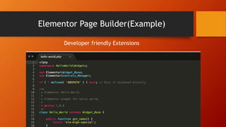 Elementor Page Builder(Example)
Developer friendly Extensions
 