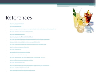 References
•   http://www.beverageinstitute.com

•   http://www.calorieking.com

•   http://www.campbellwellness.com/product-list.asp?brandCatID=765&brandID=8&productID=2463&catID=312

•   http://www.enjoydeans.com/deans/products/index.php

•   http://www.indianadairycouncil.org

•   http://www.juicyjuice.com/Products/Nutrition-Info.aspx

•   http://www.kraftrecipes.com/products/productinfodisplay.aspx?siteid=1&product=4300002888

•   http://www.lipton.com/en_en/Lipton_products-2,20.aspx#IceTea-2,173

•   http://www.livestrong.com/thedailyplate/nutrition-calories/food/red-bull/energy-drink/

•   http://www.monsterenergy.com/web/products

•   http://www.mypyramid.gov

•   http://pepsiproductfacts.com/infobyproduct.php

•   http://www.rockstar69.com/products.php

•   http://www.silkpurealmond.com/?gclid=CK_bqaqO-KMCFV195QodlxaWLA#a=3;r=1

•   http://www.silksoymilk.com/nutriInfo/LightVanilla.htm

•   http://www.simplyorangejuice.com/

•   http://www.starbuckshawaii.com/menu/catalog/product?drink=tazo-tea#view_control=product

•   http://www.sunnyd.com/#/products-originald

•   https://teach.lanecc.edu/naylore/225Lectures/08B/L8B.html
 