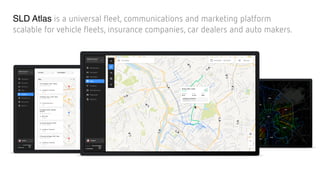 Favorit Motors
Koptevo
59 автомобилей, 3.07—3.10.2017
ЗОНЫ ИСПОЛЬЗОВАНИЯ
Новомосковский
СЗАО
ВАО
ЮЗАО
ЮВАО
ЦАО
СВАО
ЮАО
ЗАО
Троицкий
САО
(blank)
ЗелАО
9,3%
5,0%
4,8%
4,2%
3,1%
2,1%
2,0%
1,9%
1,8%
1,7%
0,7%
0,5%
0,0%
2773 км
1489 км
1439 км
1267 км
915 км
624 км
604 км
562 км
524 км
494 км
204 км
140 км
5,53 км
Москва
Московская
область
Регионы
37,0%
23,6%
37,0%
11049 км
11049 км
11049 км
ИНТЕНСИВОНОСТЬ
ИПОЛЬЗОВАНИЯ АВТОМОБИЛЯ
SLD Atlas is a universal fleet, communications and marketing platform
scalable for vehicle fleets, insurance companies, car dealers and auto makers.
 