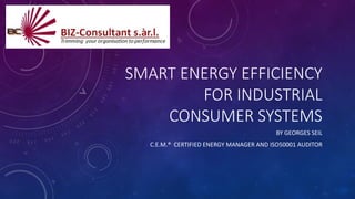 SMART ENERGY EFFICIENCY
FOR INDUSTRIAL
CONSUMER SYSTEMS
BY GEORGES SEIL
C.E.M.® CERTIFIED ENERGY MANAGER AND ISO50001 AUDITOR
 