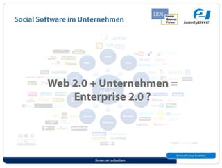 Social Software im Unternehmen




         Web 2.0 + Unternehmen =
             Enterprise 2.0 ?




                      Smarter arbeiten
 