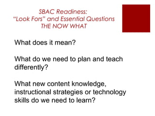 Introduction to Smarter Balanced Assessment Readiness Prof Learning | PPT