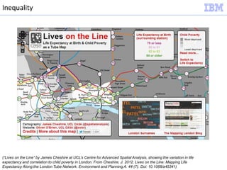 (“Lives on the Line” by James Cheshire at UCL’s Centre for Advanced Spatial Analysis, showing the variation in life
expect...