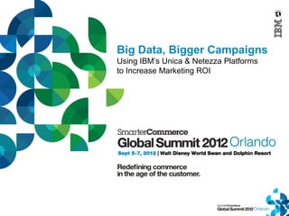 Big Data, Bigger Campaigns
Using IBM’s Unica & Netezza Platforms
to Increase Marketing ROI
 