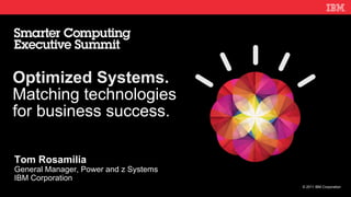 Tom Rosamilia General Manager, Power and z Systems IBM Corporation Optimized Systems. Matching technologies for business success. 