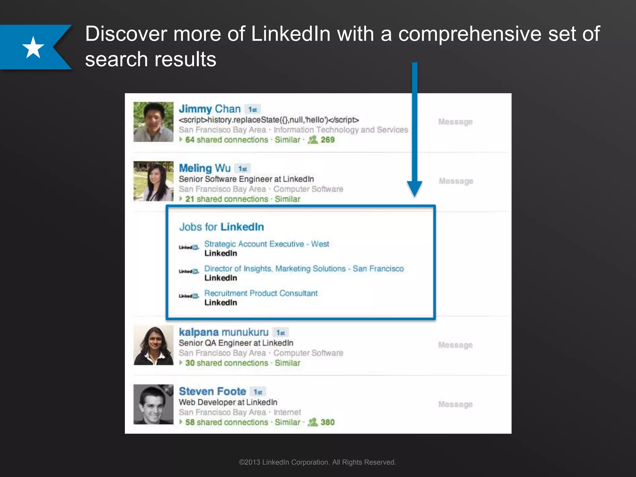 Discover more of LinkedIn with a comprehensive set of
search results




               ©2013 LinkedIn Corporation. All Rights Reserved.
 