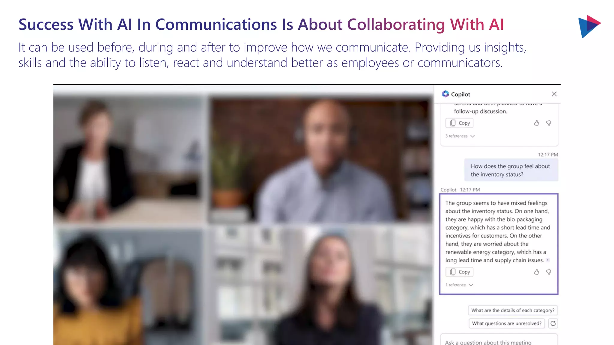 It can be used before, during and after to improve how we communicate. Providing us insights,
skills and the ability to listen, react and understand better as employees or communicators.
 