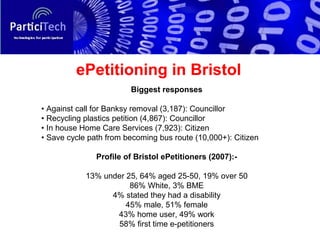 Europetition : European Parliament
European Citizens Initiative (>1m signatures)
Bristol

400,000

Kingston-upon-Thames

1...