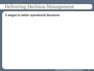 ©2009 Decision Management Solutions<br />9<br />Delivering Decision Management<br />3 stages to better operational decisio...