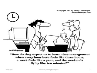 Language for Selenium automation, Owners of Script maintenanceThumb rule – Use same language as that of application development language.Also Keep in mind skill set possessed by team whose going to work on it(QA’s – Test Developers).Define owners for test script maintenance, in shorter teams,  developer’s owns  acceptance test script, QA’s own regression suites.28Selenium Learning Ruturaj 1.029-01-2011