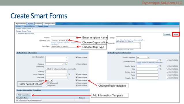 Smart forms and information templates in Oracle iProcurement