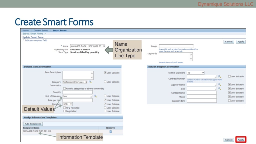 Smart forms and information templates in Oracle iProcurement