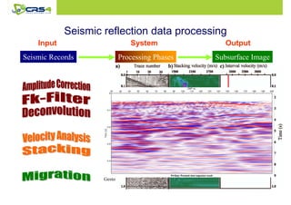 Seismic reflection data processing 
Input System Output 
Gestore di Risorse Condivise per Analisi di 
Dati e Applicazioni Ambientali 
Seismic Records 
Processing Phases Subsurface Image 
 