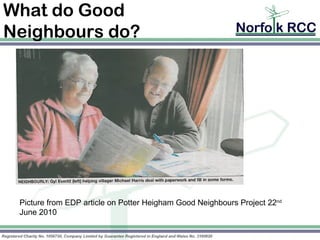What do Good
Neighbours do?




 Picture from EDP article on Potter Heigham Good Neighbours Project 22nd
 June 2010
 